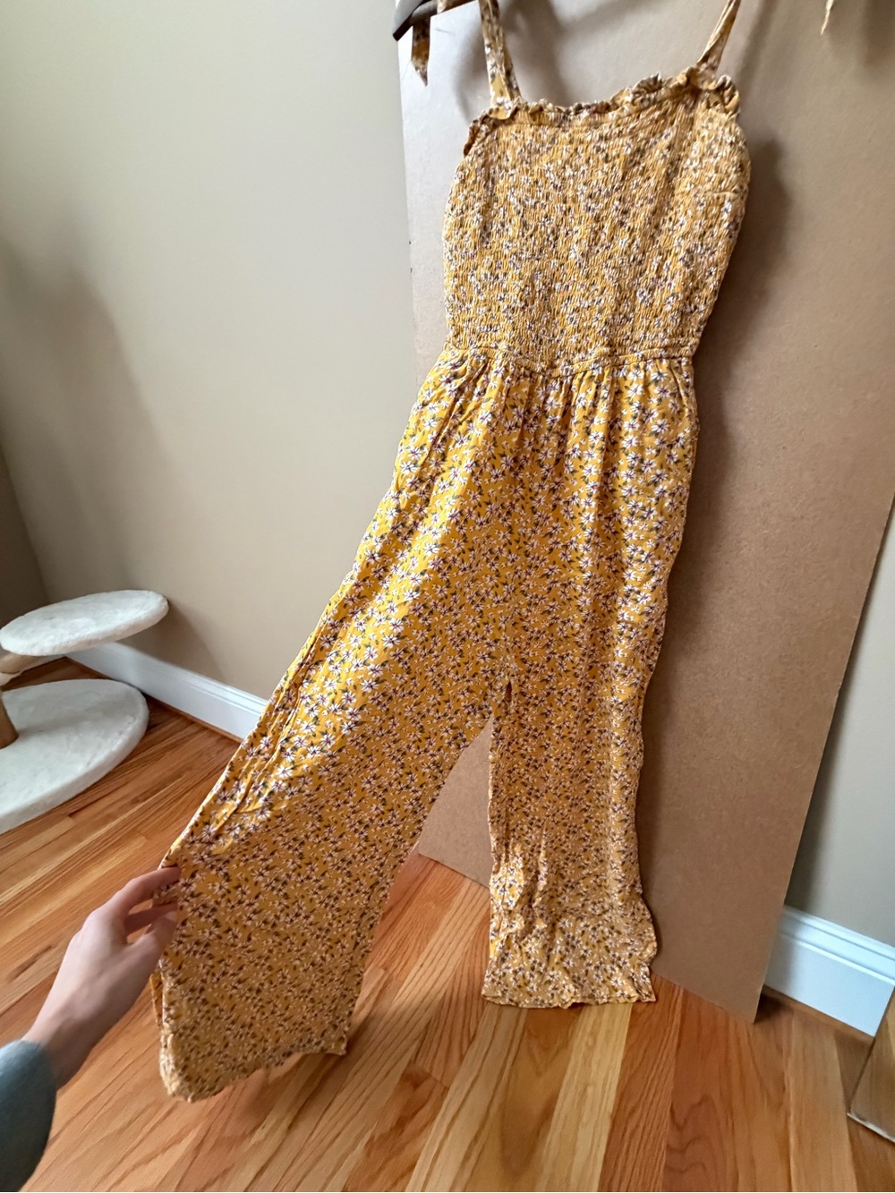 Hollister Yellow Floral Smocked Wide-Leg Jumpsuit